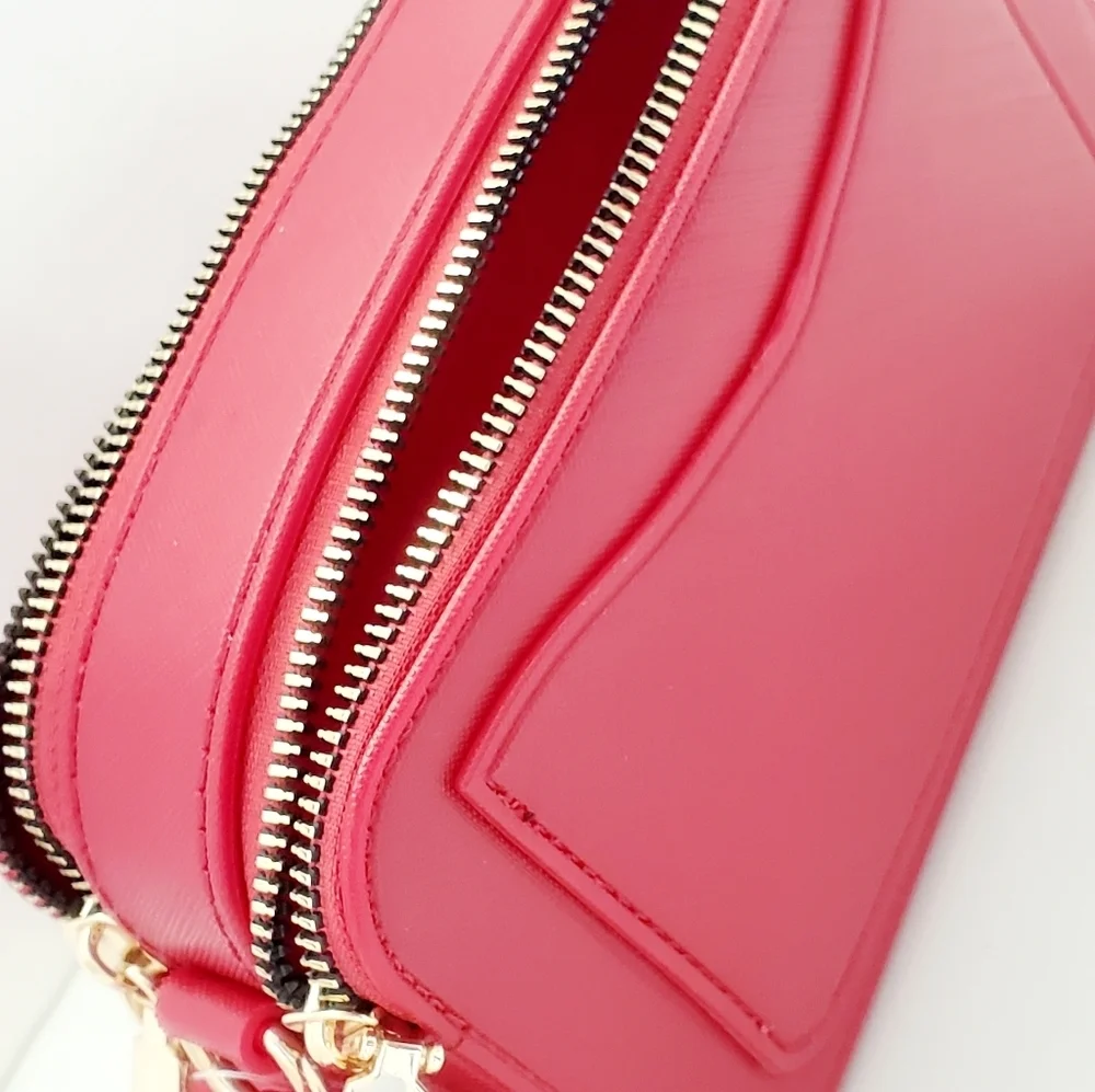 Caleesa Double Zipper Red Jelly Camera Women's Crossbody Bag
